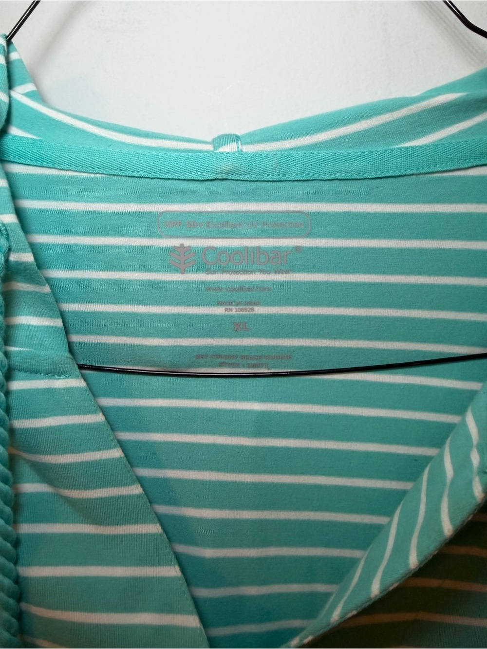 Coolibar UPF 50+ Colony Beach Hoodie XL Aqua Stripe Sun Protection Top NWOT - Picture 3 of 5
